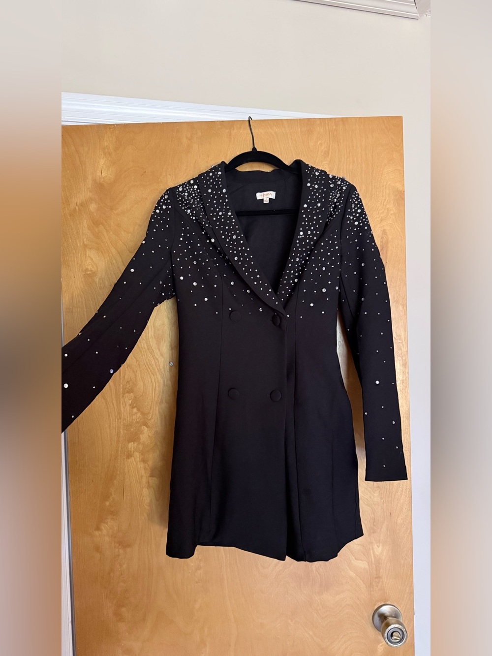 Women’s Black Embellished Double-Breasted Coat Dress